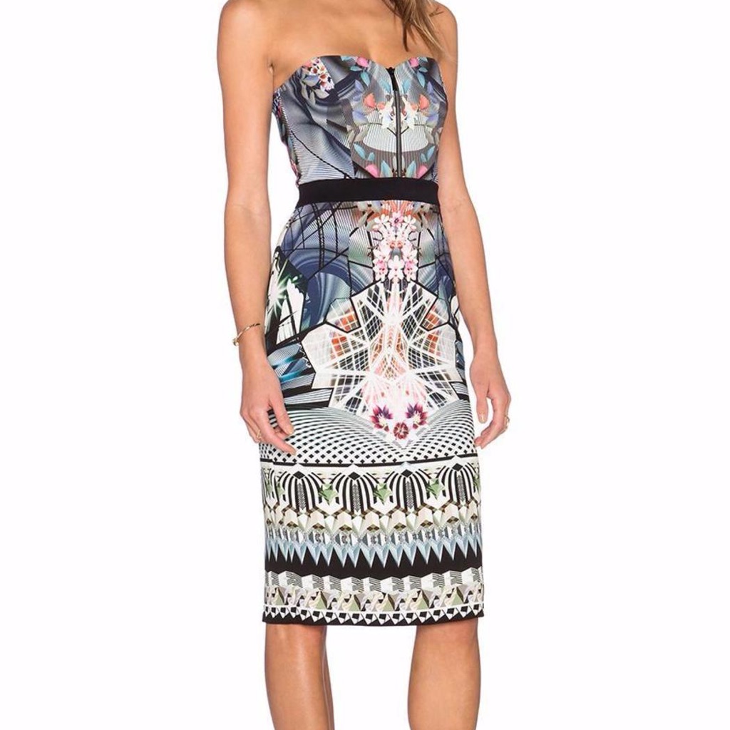 Black Halo Marciano Strapless Dress In Brindisi Print